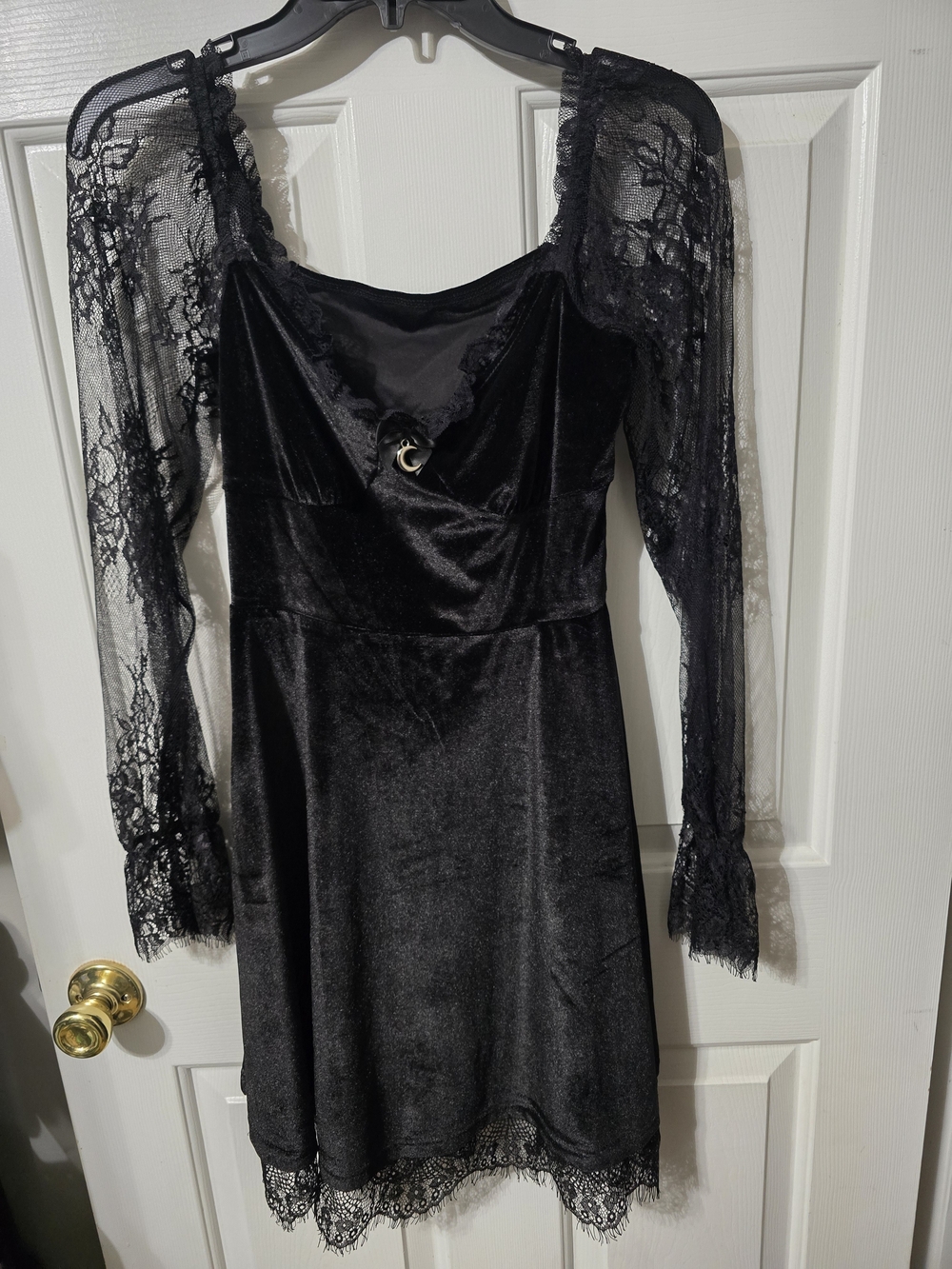 Black Velvet Lace Sleeve Dress - Elegant Women's Dress